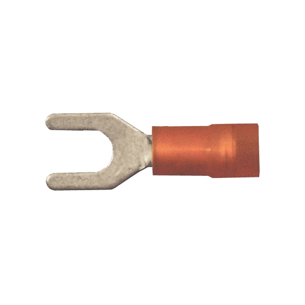Fork Terminal, #10 Stud Size, 10 AWG, 600 V, Nylon Insulated, Yellow, Crimp Termination Only